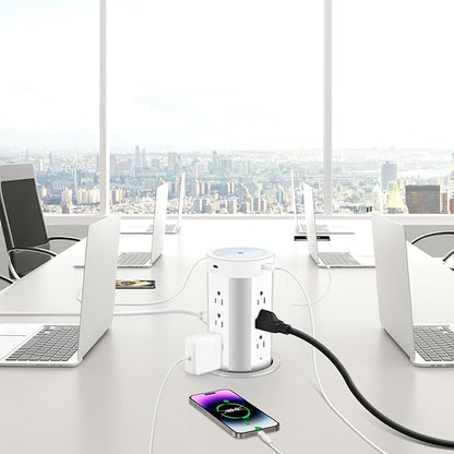 HEZI 4-inch Pop Up Countertop Outlet with 15W Wireless Charger,Max 45W Power Delivery,2 USB-A & 2 USB-C & 12AC Outlets Tamper Resistant 15A, Island Pop Out for Home Office Kitchen