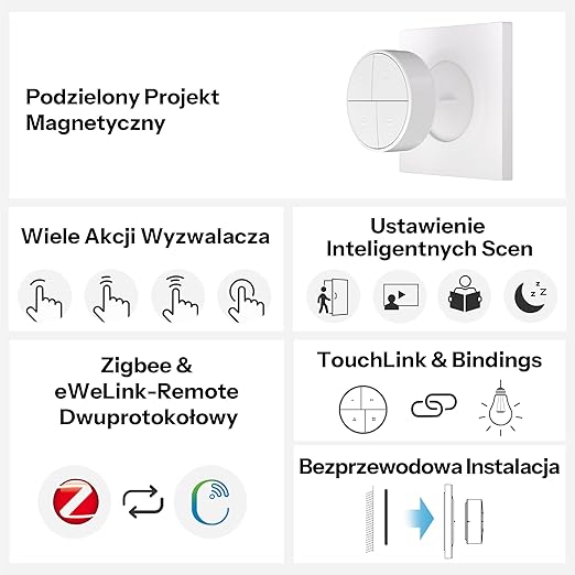 SONOFF Orb 4-in-1 Zigbee Smart Scene Button (SZNB-01M) | Wireless Smart Button & Light Remote | Multi Scene Controller | Easy No-Wire Installation | Open-Source Platforms Compatible