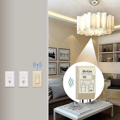 Wireless Light Switch and Receiver Kit, Ortis 300ft RF Range Wireless Wall Switches for Lights, Fans, Battery Included, No Wiring Needed, Light Almond
