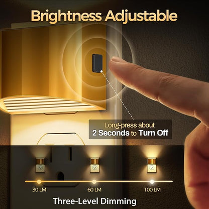 DORESshop Night Light, Night Lights Plug into Wall, Adjustable, 3000K | 3 Level Brightness Adjustable Night Light, Dusk to Dawn Sensor, Nightlights for Adults, Bedroom, Bathroom, Hallway, 2 packs