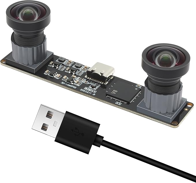 MMlove USB Stereo Camera 1080P 60FPS Synchronous Dual Lens 4MP Camera Module 3D Webcam 115° Viewing Angle Lightburn Webcam Plug & Play for VR Face Recognition Streaming,PC/Laptop/Raspberry Pi