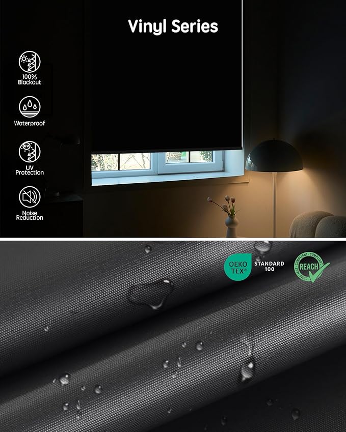 Yoolax Motorized Blinds with Remote, 100% Blackout Smart Blinds, Waterproof Motorized Shades Work with Alexa, Google, Apple Homekit, Custom Electric Shades Voice Control (Vinyl Dark Gray)