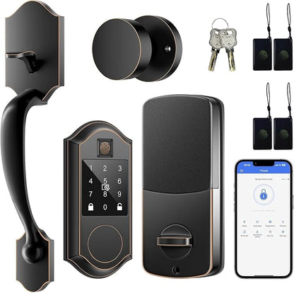 Smart Door Lock Set, Fingerprint Keyless Entry Door Lock with Interior Knob, Smart Locks for Front Door -APP Control, Front Door Lock Set with Keypad and Deadbolt, Auto-Lock, Oil Rubbed Bronze