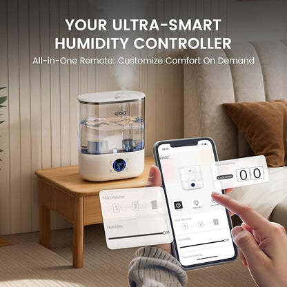 COMHOMA Top Fill Humidifiers for Bedroom, 5L Tank for Large Room, Easy to Fill & Clean, 28dB Quiet Cool Mist Air Humidifier for Home Baby Nursery & Plants, Touch/APP/7-color Nightlight, 36H, White