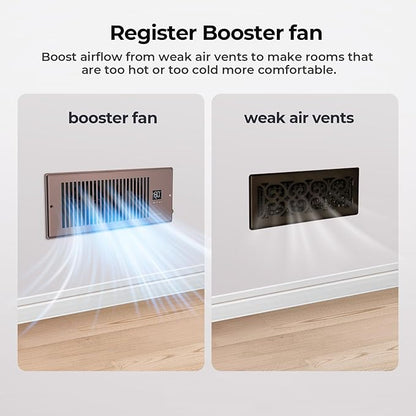 BIOWIND Quiet Register Booster Fan Fits 4" x 12" Register Holes, 10-Speed Smart Heating Cooling AC Vent Fan with Remote Control and Thermostat Control - Bronze