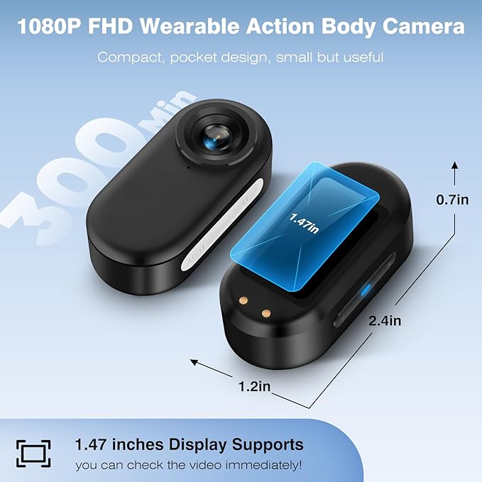 128GB Body Cameras with Audio and Video Recording: 1080P FHD Thumb Size Bodycam, Sports Action Body Camera, Wearable Pocket Camera Body Cam