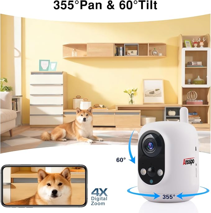 Long Battery Life Indoor Cameras Wireless for Home Security,360°Pan Tilt