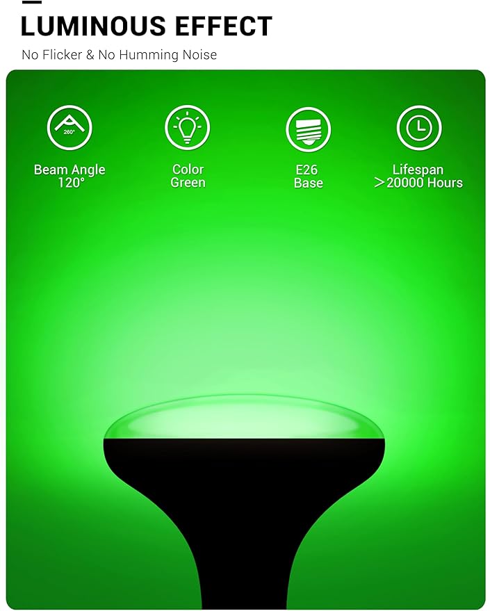 BR30 Green Flood Light Bulb, JandCase Green LED Light Bulb, 11W(100W Equivalent), 900lm, Non-Dimmable Can Light Bulbs for Ceiling, E26 Base, 2 Pack