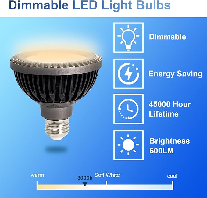 2 Pack PAR30 LED Outdoor Flood Light Bulb, Aluminum 12W Exterior LED Light Bulbs E26 Base, Dimmable 3000K Warm White 40°, 75 Watt Equivalent, UL