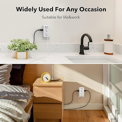 BN-LINK Multi Plug Outlet 2 Pack, 6 Wall Outlet Extender with 3 USB Charging Ports (1 USB C) Total 3.4A, 3-Sided Outlets Splitter Multiple Outlet Wall Plug for Home Office Dorm Room