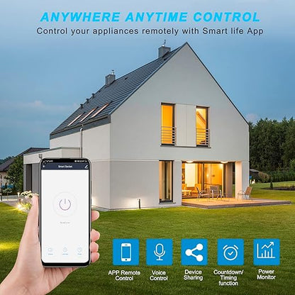 WGGE WiFi Smart Plug Outlet, APP Remote Control Anywhere, Timer Function,Compatible with Alexa or Google Assistant, No Hub Required, 2.4 Ghz Network Only (White / 2 Pcs)