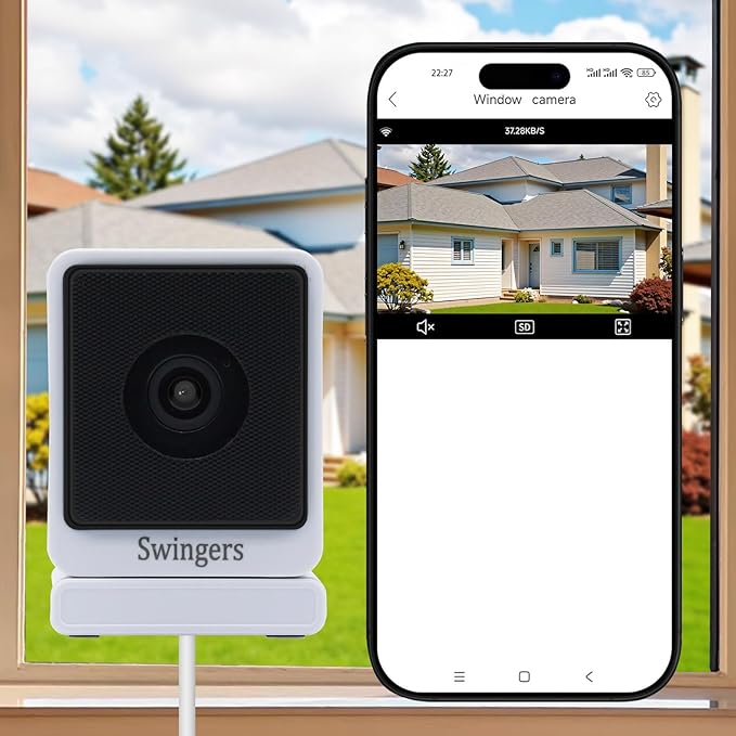 Swingers 3MP 2K Window Camera,2.4GHz & WiFi Indoor Cameras for Home Security with Phone app,Person & Motion Detection,Night Vision,Easy & Quick Install (1 Pack)