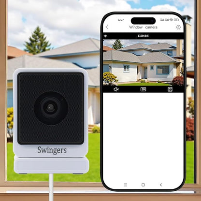 Swingers 3MP 2K Window Camera,2.4GHz & WiFi Indoor Cameras for Home Security with Phone app,Person & Motion Detection,Night Vision,Easy & Quick Install (1 Pack)