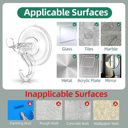 Goabroa Suction Cup Hooks, 6 Pack Clear Window Suction Cups with Hooks | Reusable Wreath Hangers for Front Door, Glass, Bathroom, Kitchen, Home Decor, Hold up to 11 lbs