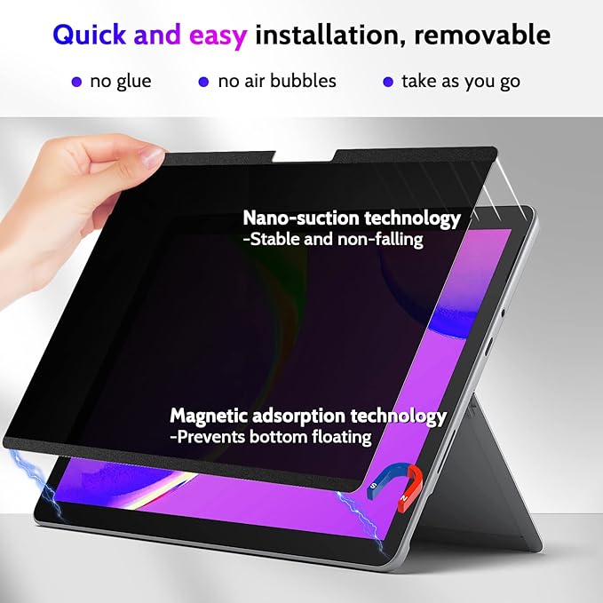 Peslv Magnetic Privacy Screen for Surface Pro 7+/7/6/5/4/3 12.3 Inch, Removable Anti Blue Light Glare Filter, Black Security Private Apy Block Protector