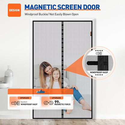 MAGZO Magnetic Screen Door Fit Door Size 64 x 80 Inch, Screen Size 66" x 81" Strong Magnet French Style Mesh, Heavy Duty Fiberglass Mesh with Hook & Loop for Sliding Entrance, Gray