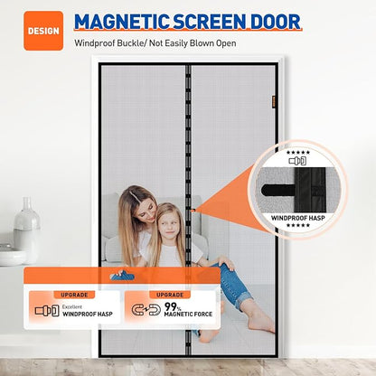 MAGZO Magnetic Screen Door Fit Door Size 48 x 96 Inch, Screen Size 50" x 97" Strong Magnet French Style Mesh, Heavy Duty Fiberglass Mesh with Hook & Loop for Sliding Entrance, Gray