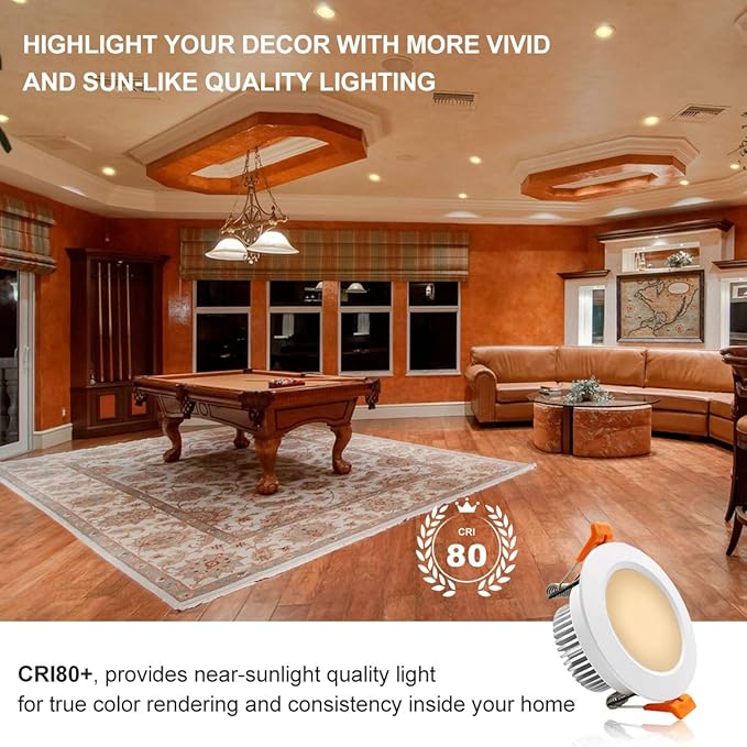 YGS-Tech 3 Inch LED Recessed Lighting, Dimmable Downlight 5W(40W Halogen Equivalent), CRI80, 3000K Warm White, Ceiling Light with LED Driver(4 Pack)