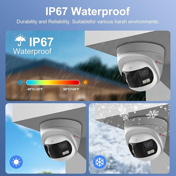 Anpviz 4k 8MP Wired Dual Lens PoE IP Camera, 180° Panoramic Security Camera Outdoor with Strobe Red & Blue Light and Audio Alarm, Smart Dual Light, Human/Vehicle Detection, 2 Way Audio, IP67(H Series)
