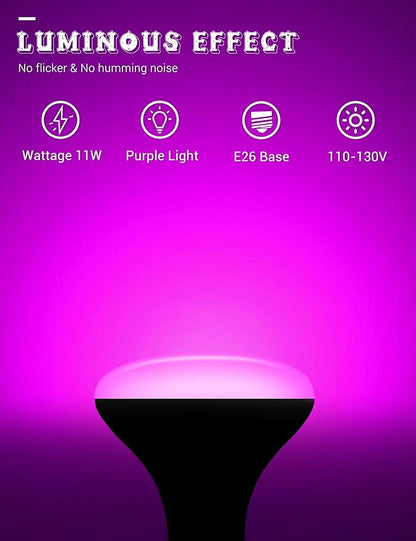 JandCase BR30 Halloween Light Bulbs, E26 Base Halloween Purple Indoor Flood Light Bulbs, 11W(65W Equivalent), Purple Flood Light Bulbs for Halloween Decoration,Not-Dimmable, 2 Pack