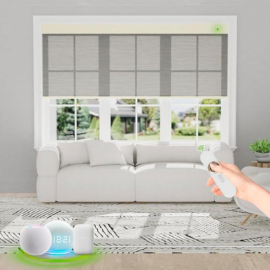 Motorized Blinds with Remote [Light Filtering] Smart Blinds Compatible with Alexa Google HomeKit, 50% Blackout Automatic Roller Shades for Indoor Windows, Customized Size, Mist Coffee