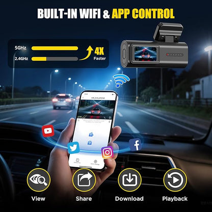 Dash Cam Front 4K, Front Dash Camera for Car with Free 32GB SD Card WiFi Mini Dashcam with APP Control, GPS, Night Vision, Parking Monitoring, G-Sensor, Loop Recording