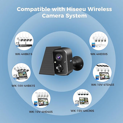 Hiseeu Security Cameras Wireless Outdoor, Solar Powered 3K 4MP Surveillance WiFi Cameras for Home Security Outside, PIR/AI Motion Detection, Waterproof, Color Night Vision, 2-Way Audio, Black