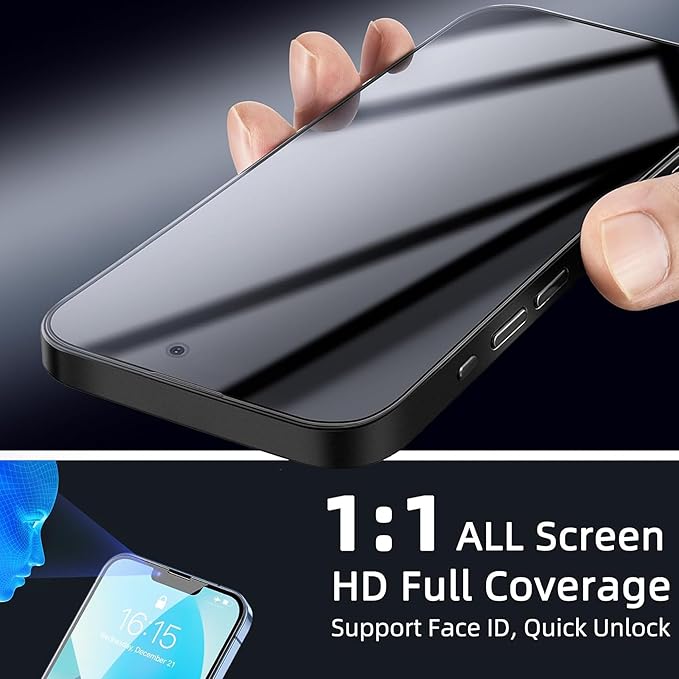 2 Pack compatible with iPhone 15 Plus Privacy Screen Protector Mirror Effect Anti-Spy Mirrored Tempered Glass Film with Easy Installation Alignment Frame Full Coverage Anti Scratch 6.7 inch -