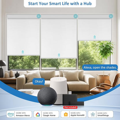Smart Motorized Blinds with Remote, Cordless No-Drill Automatic Roller Shades, Blackout Electric Blind for Windows, White, 38 x 72