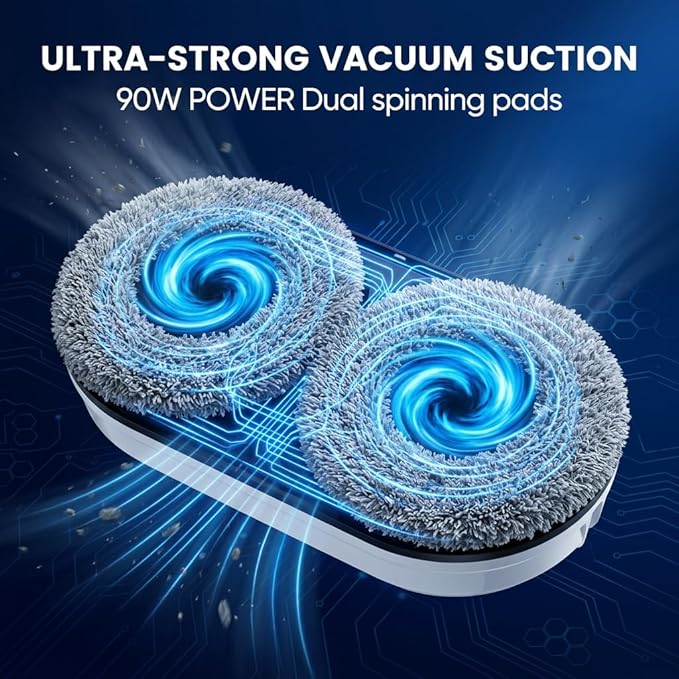 SakerPlus Automatic Smart Window Cleaning Robot, Dual Spinning Mop Pads, AI Smart Path, Remote Control, 20-Min UPS Backup, 90W Suction Cleaner for Windows, Glass, Walls & Tile
