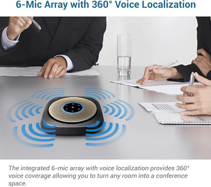 VTech VCS601-2 Bluetooth Conference Speakerphone - 360° Premium Voice Pickup with 6 Microphones, Smart NFC Connect, 24H Call Time with HD Audio, Reverse Charging USB C, Voice Assistant, Home Office