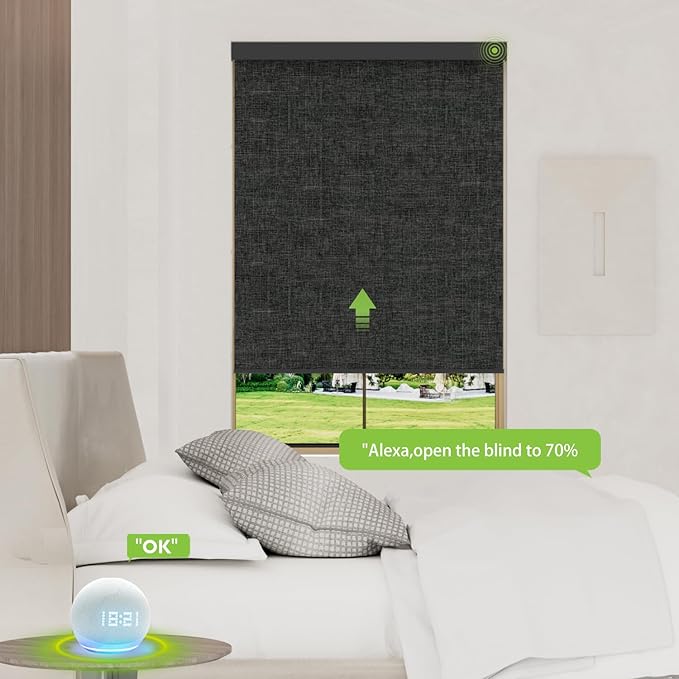 Motorized Blinds with Remote，100% Blackout Smart Blinds Motorized Roller Shades Compatible with Alexa Automatic Blinds for Windows Electric Window Blinds Customized Size Dark Gray Mist