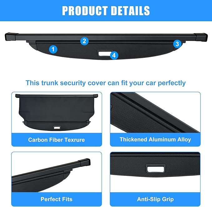 AUXKO Retractable Cargo Cover for Kia Sorento 2026 2025-2021, Trunk Cargo Cover for 2026 2025 Kia Sorento Luggage Security Shade Cover Shielding Shade Anti-Peeping Luggage Privacy Screen, Carbon Fiber