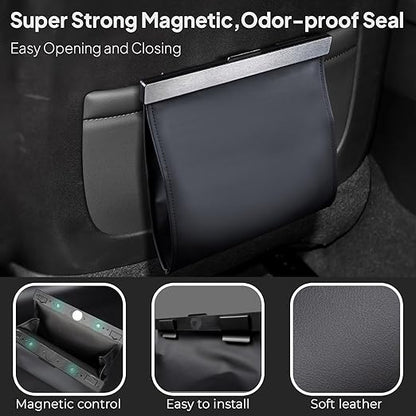 COZILO Leather Car Trash Can with Smart LED Light & Magnetic Closure,Leak-Proof, Odor-Lock Car Trash Bin for Any Cars, Sedans, SUVs, Trucks, Black