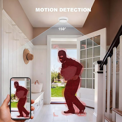 LIZVIE Hidden Camera Smoke Detector, Manual DIY Design, 5000mAh Ceiling-Mounted 1080P HD Night Vision & Motion Detection APP Remote Control for Home/Office Indoor Surveillance Security