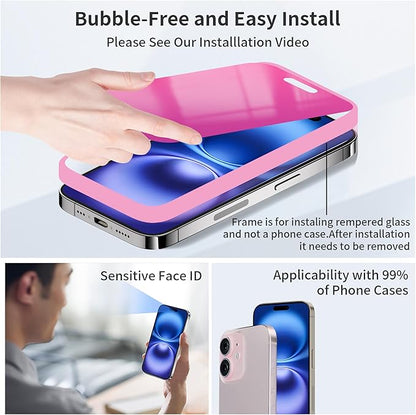 Juvraixo for iPhone 16 Privacy Screen Protector 6.1 Inch Anti Blue Light for 16 Tempered Glass 28° Rose red Gradient Anti-Spy Easy Installation Full Coverage Anti-Scratch