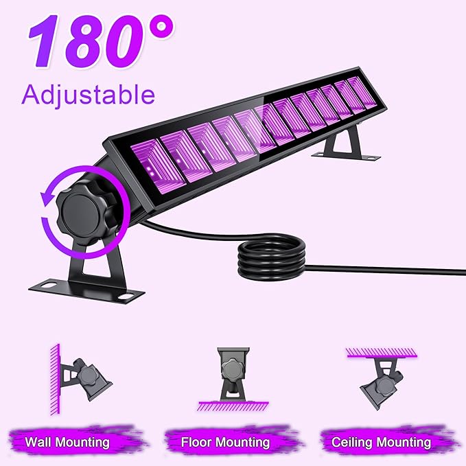 4-Pack UV Black Light Bars 45W, 395NM LED Blacklights for Glow Party, Body Paint, Halloween, Fluorescent Posters, Birthday Decor, IP66 Waterproof