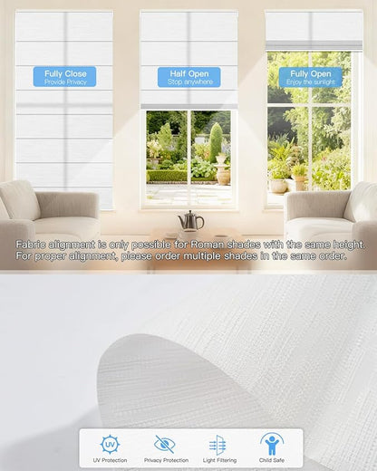 Motorized Roman Shades for Windows, Custom Light Filtering Roman Blinds with Remote, Smart Privacy Window Shades for Living Room Kitchen Office, Alexa & Google Home Compatible, App Control via RF Hub