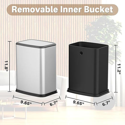 2.1 Gal Slim Bathroom Trash Can with Swing Lid, Rustproof Stainless Steel Small Garbage Can for Narrow Spaces & Toilet Side, Dog Proof Odor Control Waste Basket for Bedroom/Office, Silver