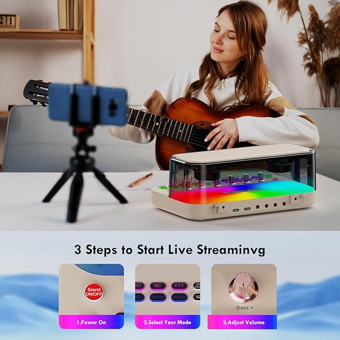 Portable Karaoke Machine with 2 Wireless Microphones, Bluetooth PA System Speaker with EQ Control, Vocal Removal, Noise Reduction, Reverb & Sound Effects, for Singing/Live Streaming/Gaming/Home Party