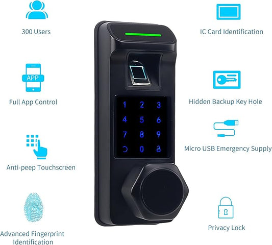 Harfo Fingerprint Door Lock, Heavy Duty Keyless Entry Door Lock, 5 in 1 Smart Door Lock with Touchscreen Keypad, Bluetooth Passcode Door Knob, Keypad Door Lock, APP Electronic Digital Lock (Black)