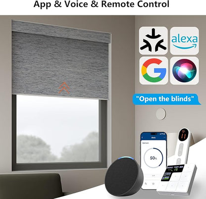 Motorized Blackout Roller Shades with Remote – Smart Blinds for Bedroom, Alexa Google Home Siri, Matter Compatible, Custom Electric Window Shades, Cordless Rechargeable