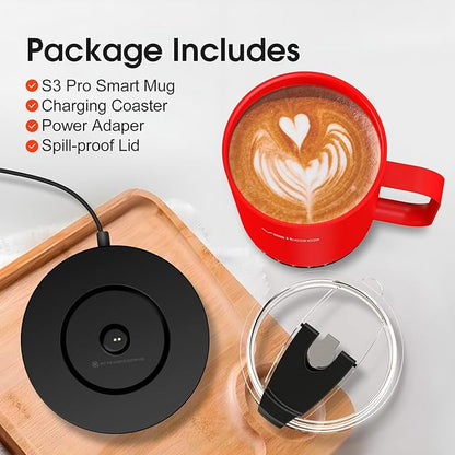 Vsitoo S3 Pro 16oz Smart Self Heating Coffee Mug,Heated Coffee Mug with Auto-Sensing AI Heats Drinks to 120-150°F Hands-Free.Perfect for Home/Office,Ideal Gift fo Men/Women, Red