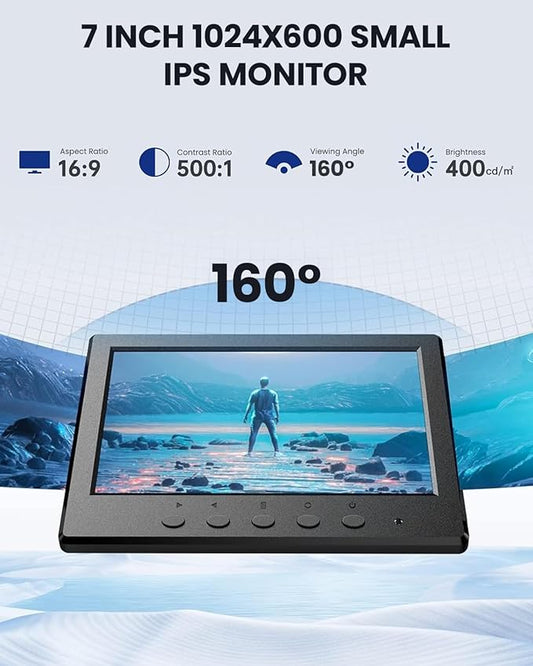 Eyoyo Mini Monitor 7 Inch Small HDMI Monitor 1024x600 IPS Screen Display HDMI AV VGA BNC USB Input for NVR CCTV Security Camera Computer PC Laptop Video Switcher Raspbery Pi