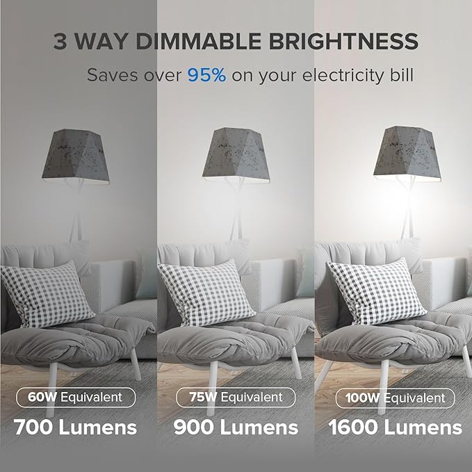 SANSI 3-Way A19 LED Light Bulb, 60W 75W 100W Equivalent 5000K Daylight White Three Way Light Bulb, 700LM 900LM 1600LM Dimmable E26 Base for Home Lighting