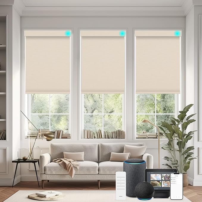 Changshade Smart Roller Shade with Remote Control Blackout Automatic Window Shades for Home Custom Size Motorized Blinds for Windows Compatible with Alexa,Google Home,Apple Homekit, Beige