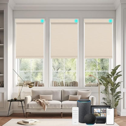 Changshade Smart Roller Shade with Remote Control Blackout Automatic Window Shades for Home Custom Size Motorized Blinds for Windows Compatible with Alexa,Google Home,Apple Homekit, Beige