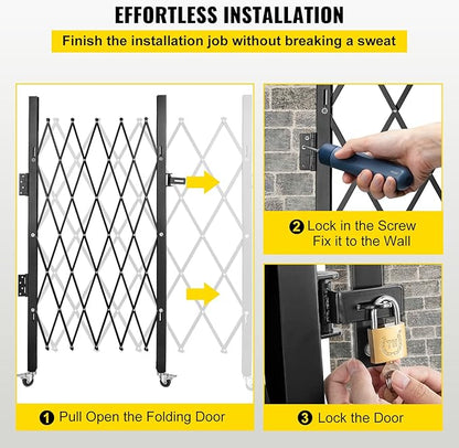 VEVOR Single Folding Security Gate, 61" H x 71" W Folding Door Gate, Steel Accordion Security Gate, Flexible Expanding Security Gate, 360° Rolling Barricade Gate, Scissor Gate/Door with Padlock