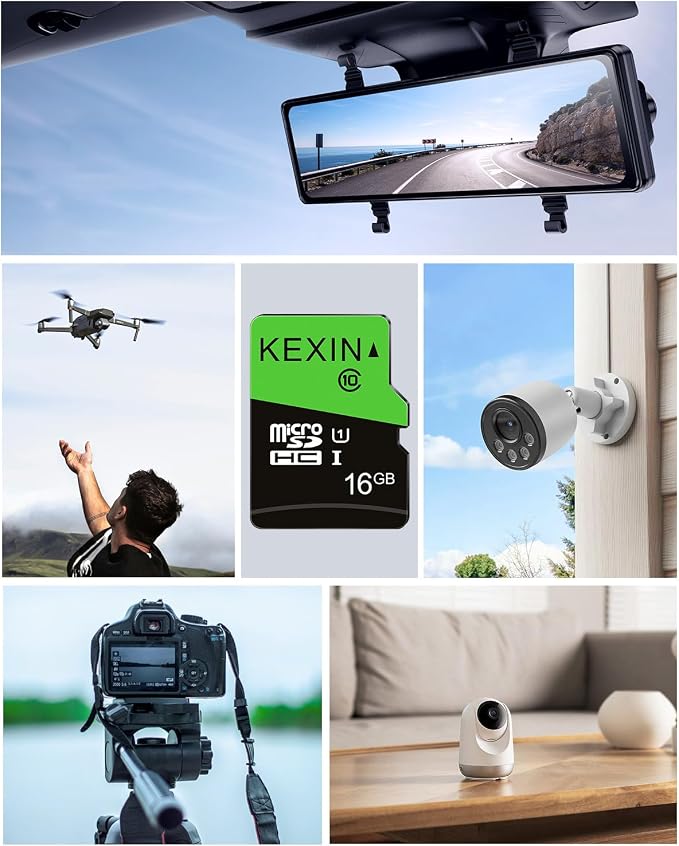 KEXIN 16GB Micro SD Card 10 Pack with SD Adapter microSDHC Memory Card UHS-I C10 U1 Micro SD Card Full HD High Speed TF Card for Smartphone Tablet Action Camera Dash Cam Drone Game Console
