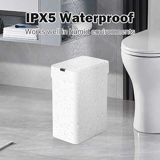 SYNCVIBE 2 Pack Bathroom Trash Can with Lid - 2.5 Gal and 4 Gal Motion Sensor Garbage Bin, Smart Rubbish Bin, Waterproof Slim Dustbin, Automatic Plastic Trash Can for Bathroom, Office, White